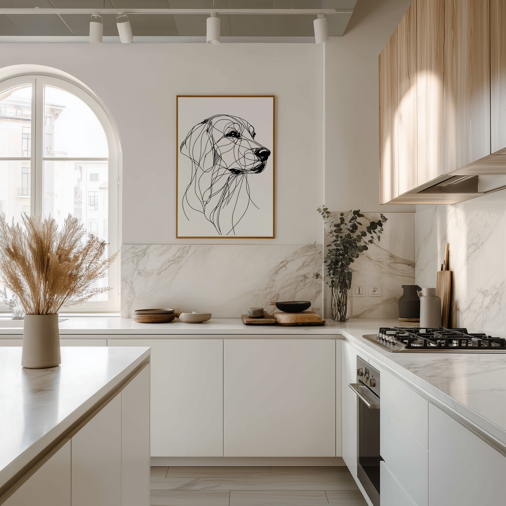 Wandbild Dog Poster Line Art Golden Retriever, minimalistisches modernes Design, ideal für stilvolle Raumgestaltung.