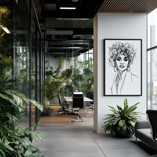 Wandbild Shooting Star Music Poster Line Art Whitney Housten, minimalistisches modernes Design, ideal für stilvolle Raumgestaltung.